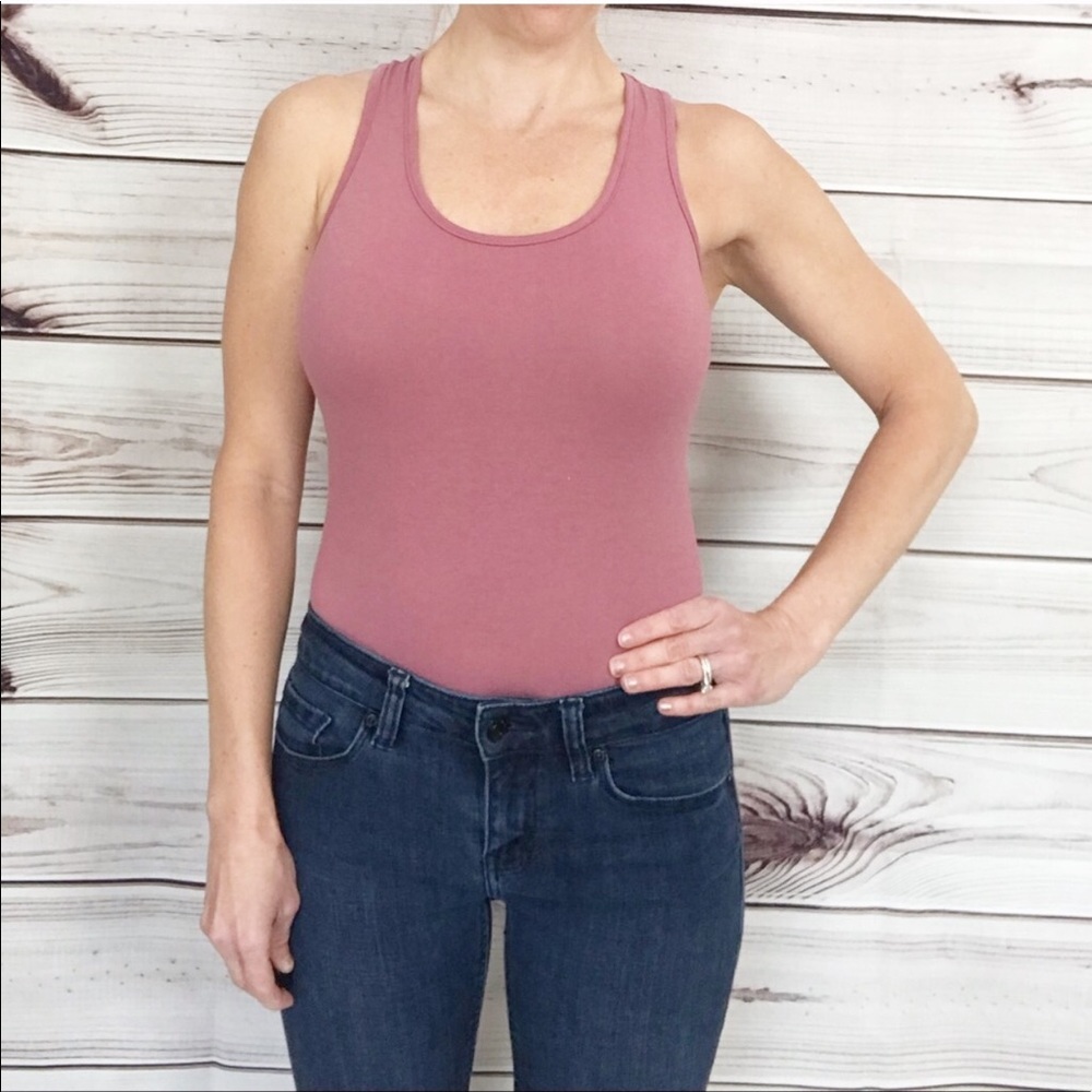 Dusty pink stretch racerback tank bodysuit C16 - Picture 7 of 7